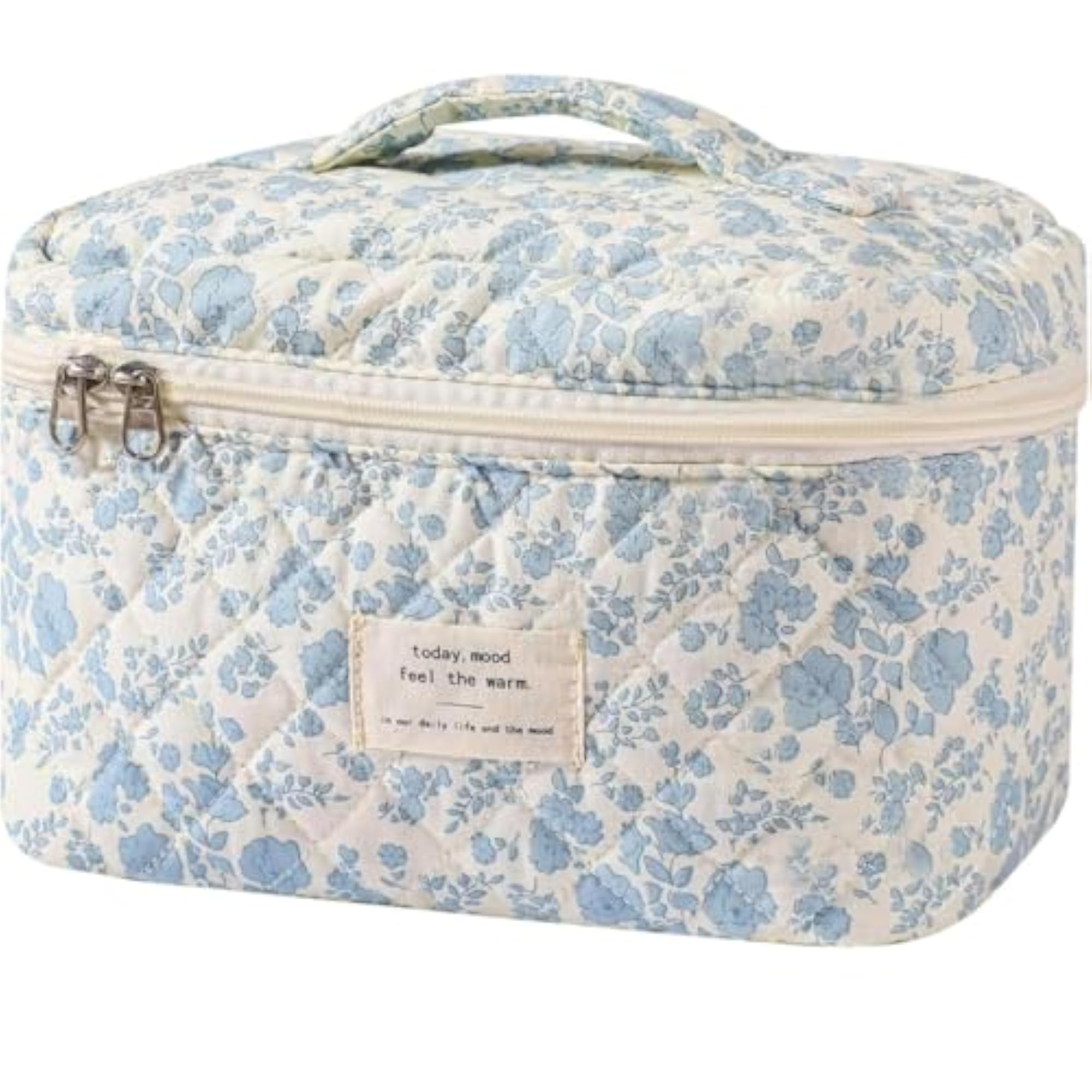 Medium Floral Cotton Quilted Cosmetic Pouch for Travel